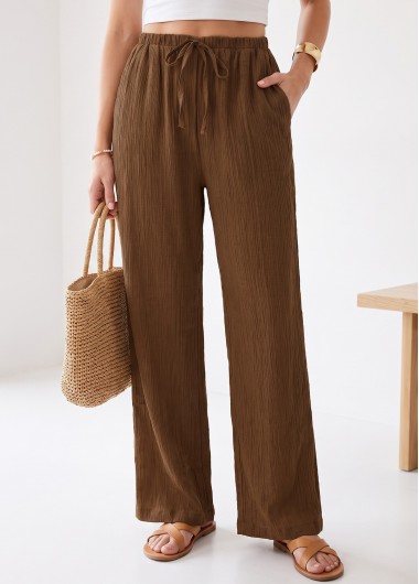 Dark Coffee Elastic Waist High Waisted Pants Dark Coffee Elastic Waist High Waisted Pants
