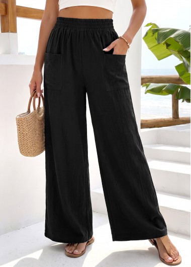 Black Wide Leg Elastic Waist High Waisted Pants