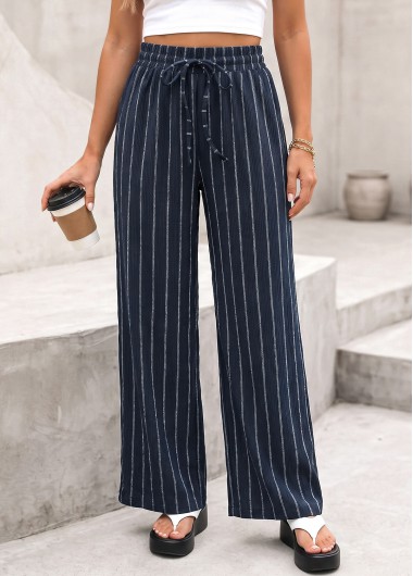Striped Navy Elastic Waist High Waisted Pants Striped Navy Elastic Waist High Waisted Pants