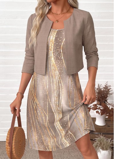 Ombre Two-piece Light Camel Long Sleeve Dress and Cardigan Ombre Two-piece Light Camel Long Sleeve Dress and Cardigan