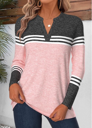 Geometric Print Curved Hem Pink Long Sleeve T Shirt Geometric Print Curved Hem Pink Long Sleeve T Shirt