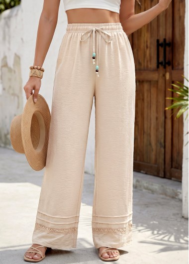 Soft Beige Straight Leg Elastic Waist High Waisted Pants Soft Beige Straight Leg Elastic Waist High Waisted Pants