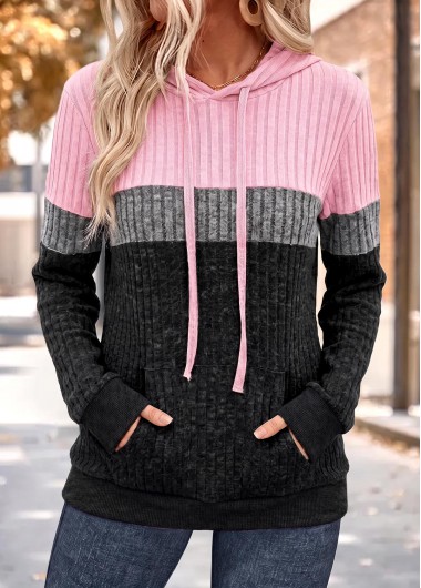 Patchwork Pink Long Sleeve Tunic Hoodie