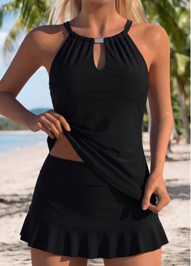 Mid Waisted Two-piece Black Tankini Set