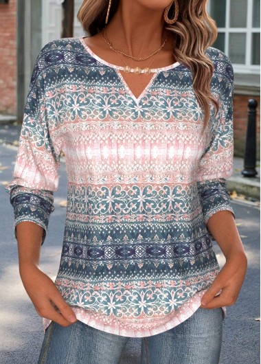 Random Floral Print Tummy Coverage Light Pink T Shirt