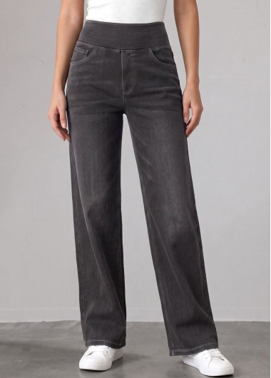 Soft Denim Blue Straight Leg Elastic Waist Jeans