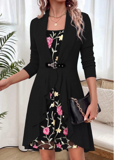 Two-piece Black Long Sleeve Round Neck Dress and Cardigan Two-piece Black Long Sleeve Round Neck Dress and Cardigan