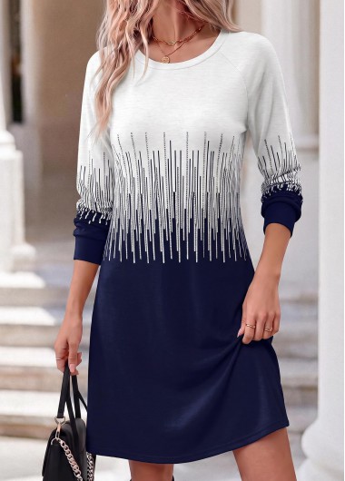 Ombre Tummy Coverage Blue Short Long Sleeve Dress