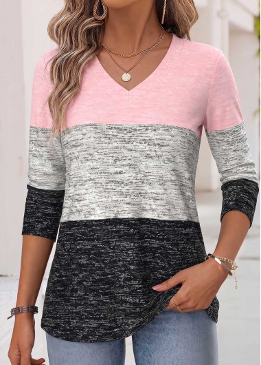 Striped Tummy Coverage Multi Color Long Sleeve T Shirt