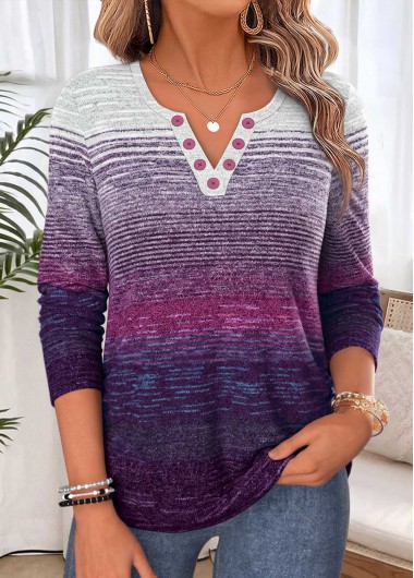 Striped Tummy Coverage Multi Color Long Sleeve T Shirt