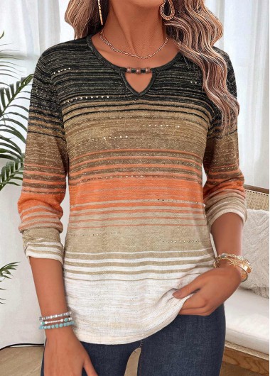 Ombre Shirred Multi Color 3/4 Sleeve Blouse