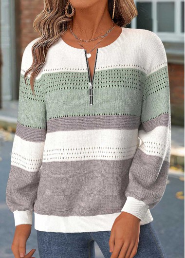 Striped Tummy Coverage Mint Green Long Sleeve Sweatshirt
