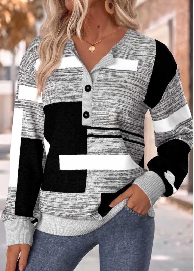 Geometric Print Tummy Coverage Dark Grey Marl Sweatshirt