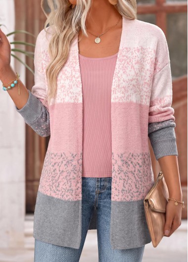 Ombre Pink Long Sleeve Open Front Coat