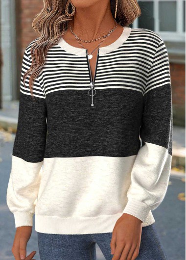 Striped Tummy Coverage Dark Grey Marl Long Sleeve Sweatshirt