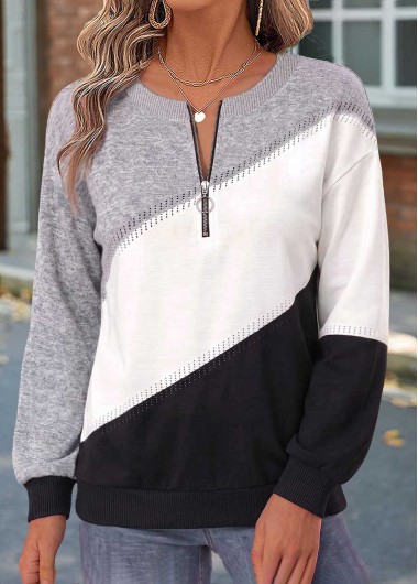 Geometric Print Tummy Coverage Black Long Sleeve Sweatshirt