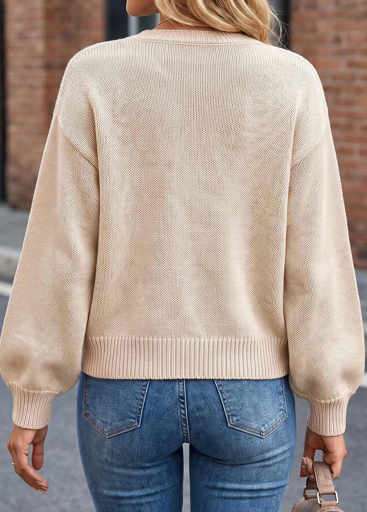 Bowknot Beige Long Sleeve Round Neck Sweater