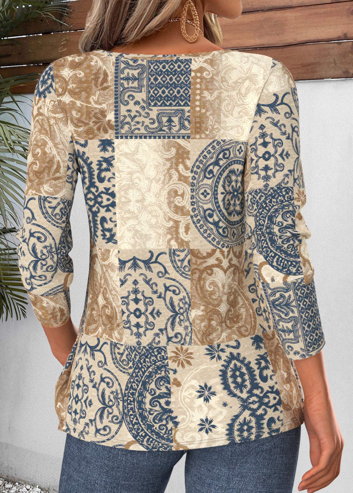 Tribal Print Tuck Stitch Multi Color T Shirt