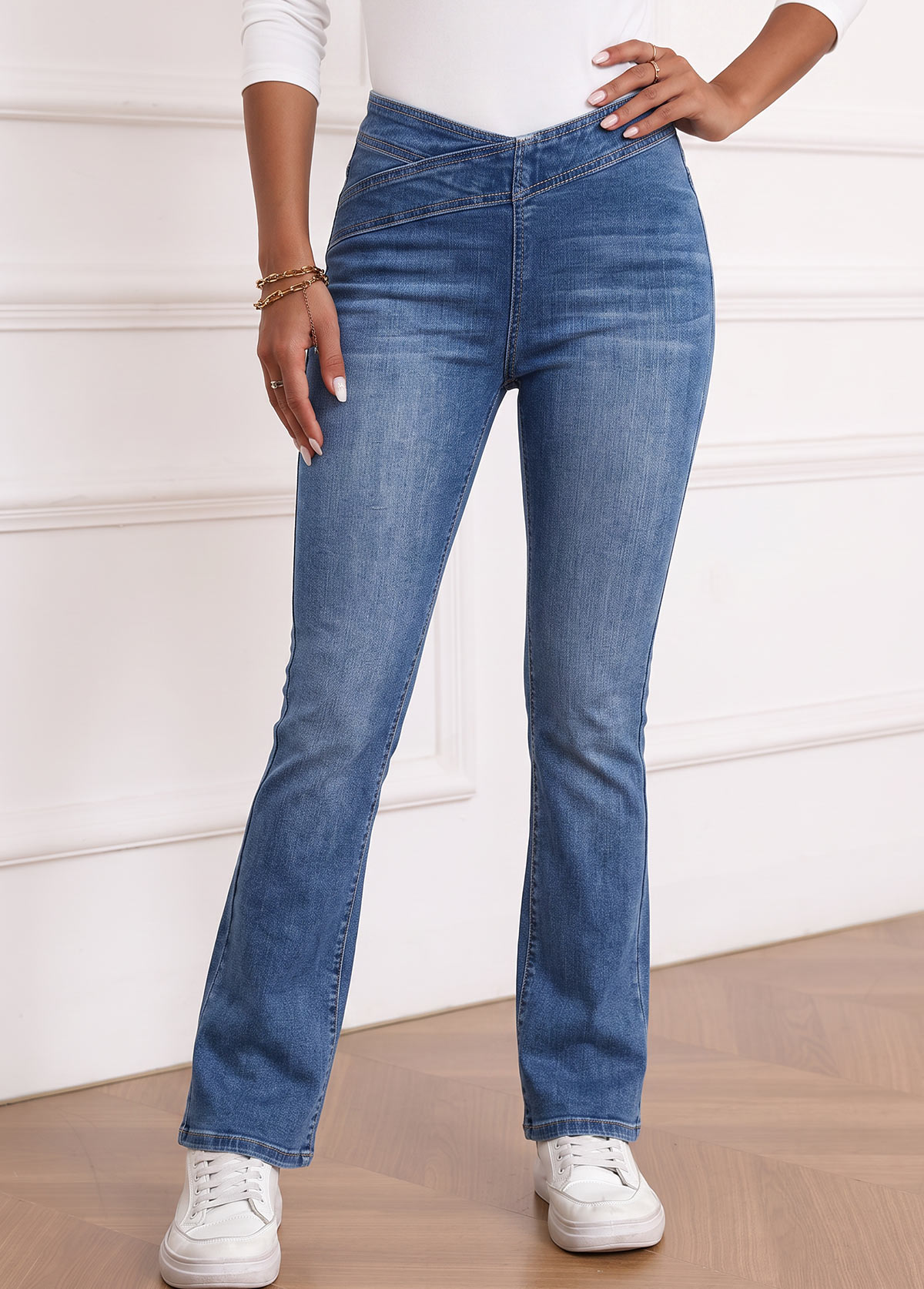 Soft Denim Blue Flare Leg Elastic Waist Jeans