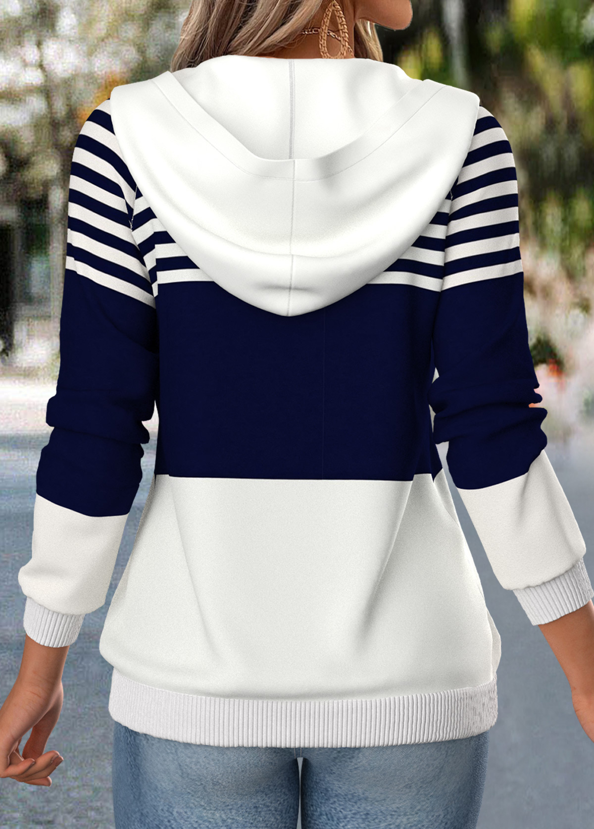 Striped Kangaroo Pocket Navy Coat and Camisole Top