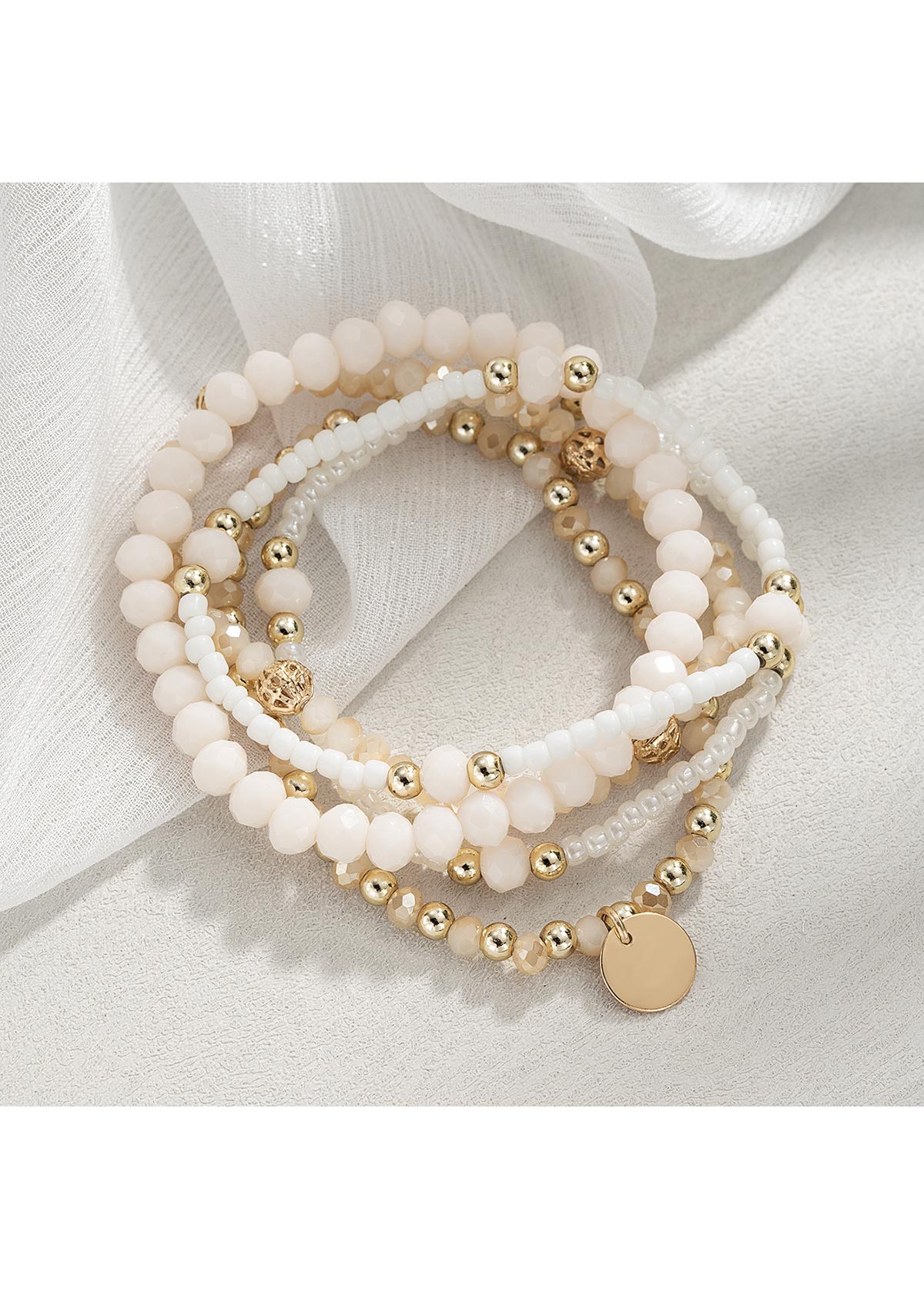 Beige Round Seed Beads Bracelets Set