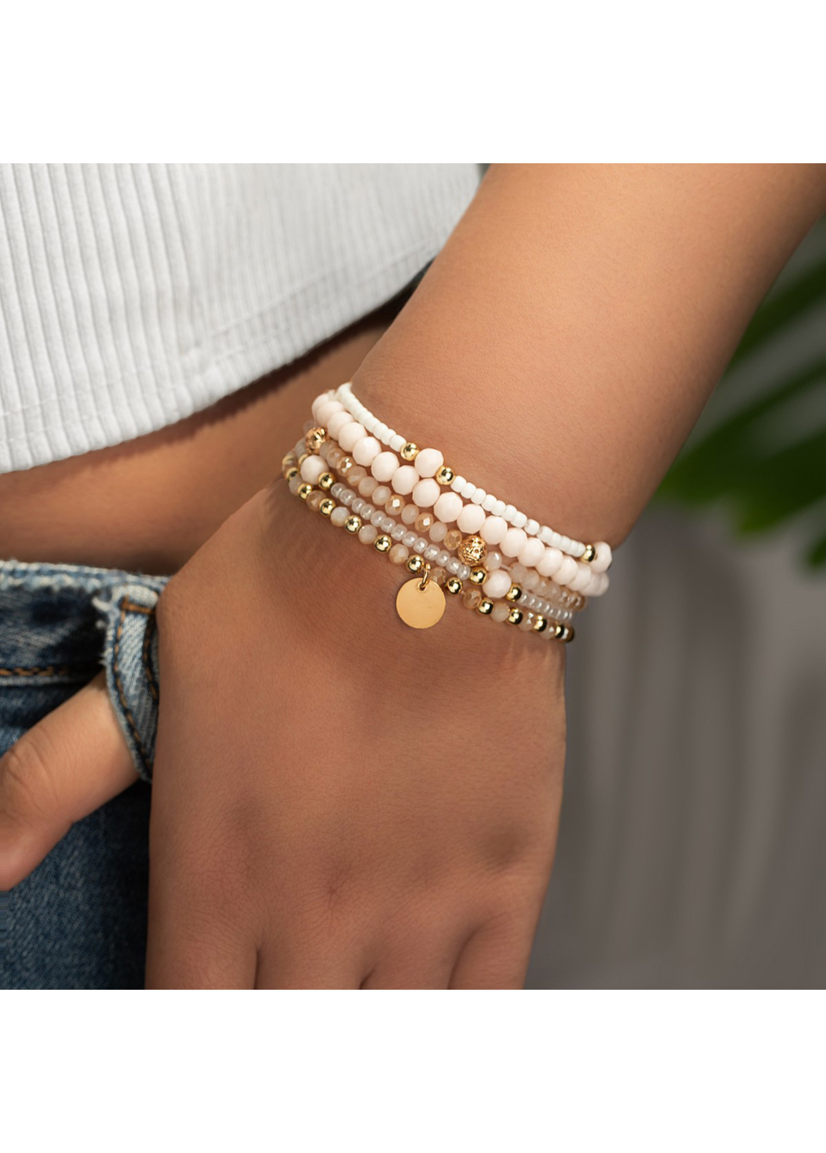 Beige Round Seed Beads Bracelets Set