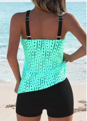 Hollow Out Tummy Coverage Cyan Tankini Top and Bra-No Bottom