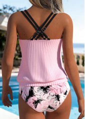 Mid Waisted Floral Print Lace Up Tankini Set