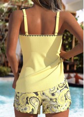 Mid Waisted Paisley Print Tube Light Yellow Tankini Set
