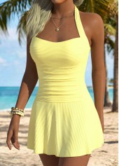 Tummy Coverage Light Yellow One Piece Swimdress