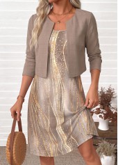 Ombre Two-piece Light Camel Long Sleeve Dress and Cardigan