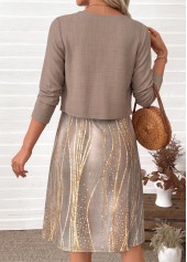 Ombre Two-piece Light Camel Long Sleeve Dress and Cardigan