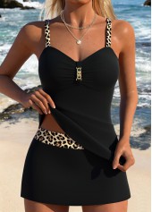 Mid Waisted Leopard Two-piece Black Tankini Set