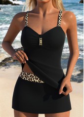 Mid Waisted Leopard Two-piece Black Tankini Set