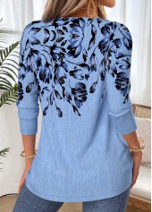 Floral Print Tummy Coverage Blue Long Sleeve T Shirt