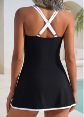 Patchwork Black Square Neck One Piece Swimdress