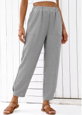 Grey Straight Leg Elastic Waist High Waisted Pants