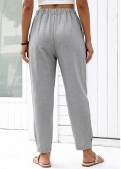 Grey Straight Leg Elastic Waist High Waisted Pants