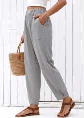 Grey Straight Leg Elastic Waist High Waisted Pants