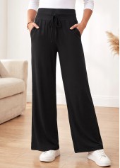 Black Straight Leg Elastic Waist High Waisted Pants