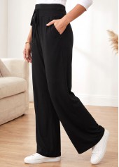 Black Straight Leg Elastic Waist High Waisted Pants