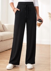 Black Straight Leg Elastic Waist High Waisted Pants