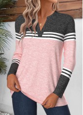 Geometric Print Curved Hem Pink Long Sleeve T Shirt