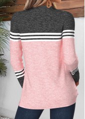 Geometric Print Curved Hem Pink Long Sleeve T Shirt