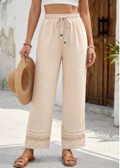 Soft Beige Straight Leg Elastic Waist High Waisted Pants