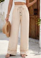 Soft Beige Straight Leg Elastic Waist High Waisted Pants