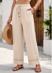 Soft Beige Straight Leg Elastic Waist High Waisted Pants
