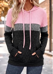 Patchwork Pink Long Sleeve Tunic Hoodie