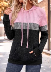 Patchwork Pink Long Sleeve Tunic Hoodie