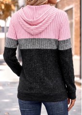 Patchwork Pink Long Sleeve Tunic Hoodie